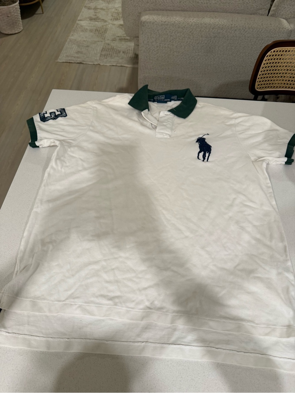 Ralph Lauren White Polo with Dark Green Collar and Cuffs